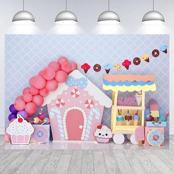 Фон для торта с воздушными шарами, Милый красочный детский день рождения, Новорожденный, Детская фотография, портретный фон для фотосессии